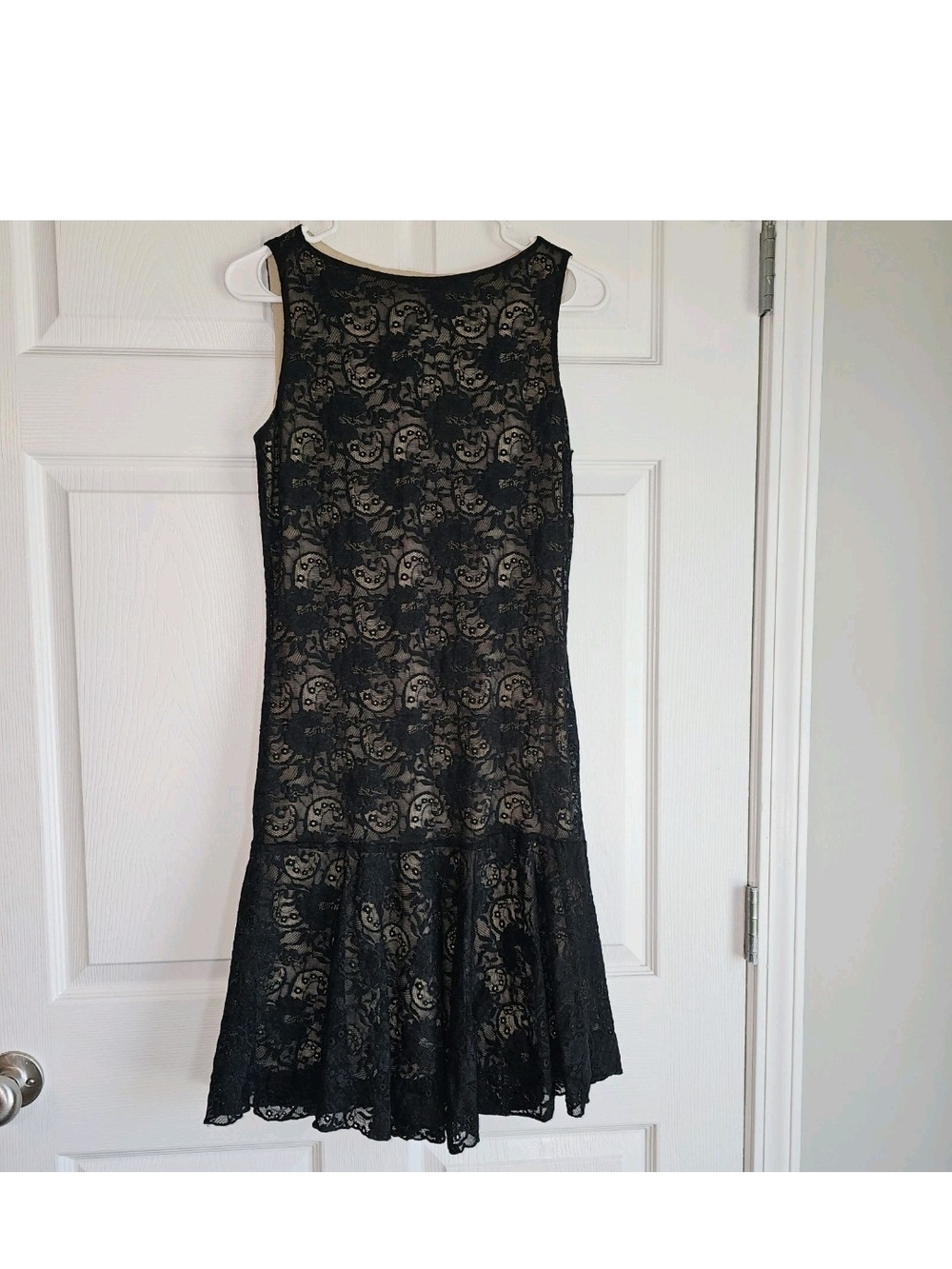 Laundry Shelli Segal Dress Sheath Knee Sleeveless Black Lace Ruffle Drop Waist 8